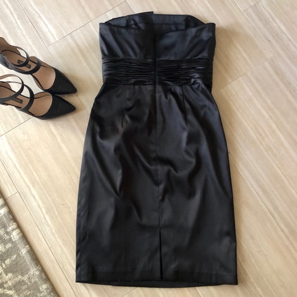 WHBM Strapless Cascade Black Satin Formal Dress - Picture 6 of 8